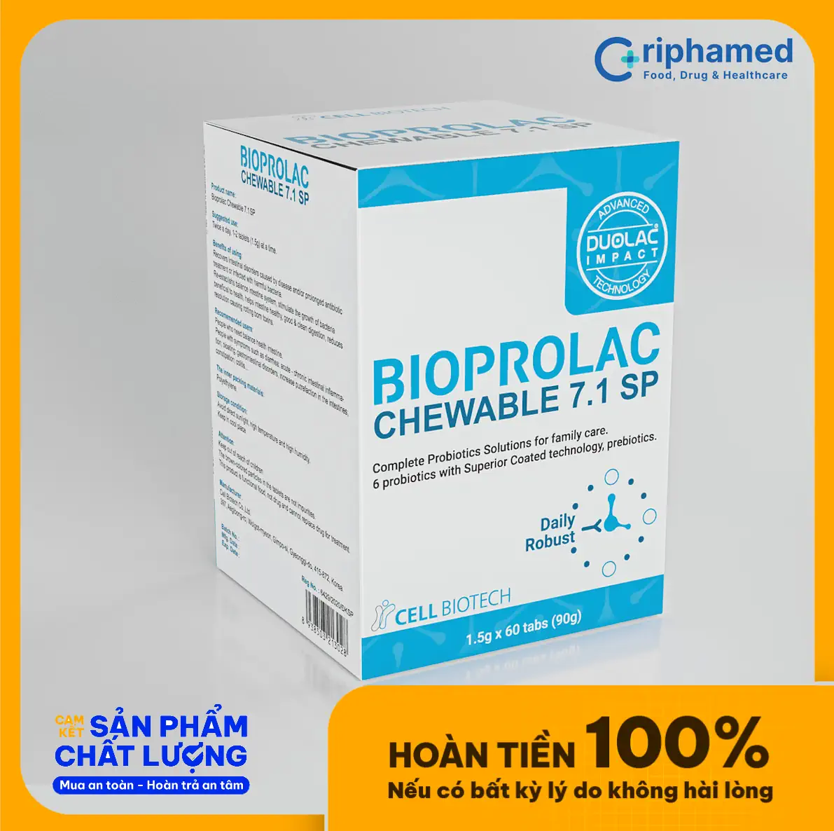 Bioprolac Chewable - Viên Nhai Bổ Sung Lợi Khuẩn Hỗ Trợ Tiêu Hóa (60 Viên) - Droppii Mall