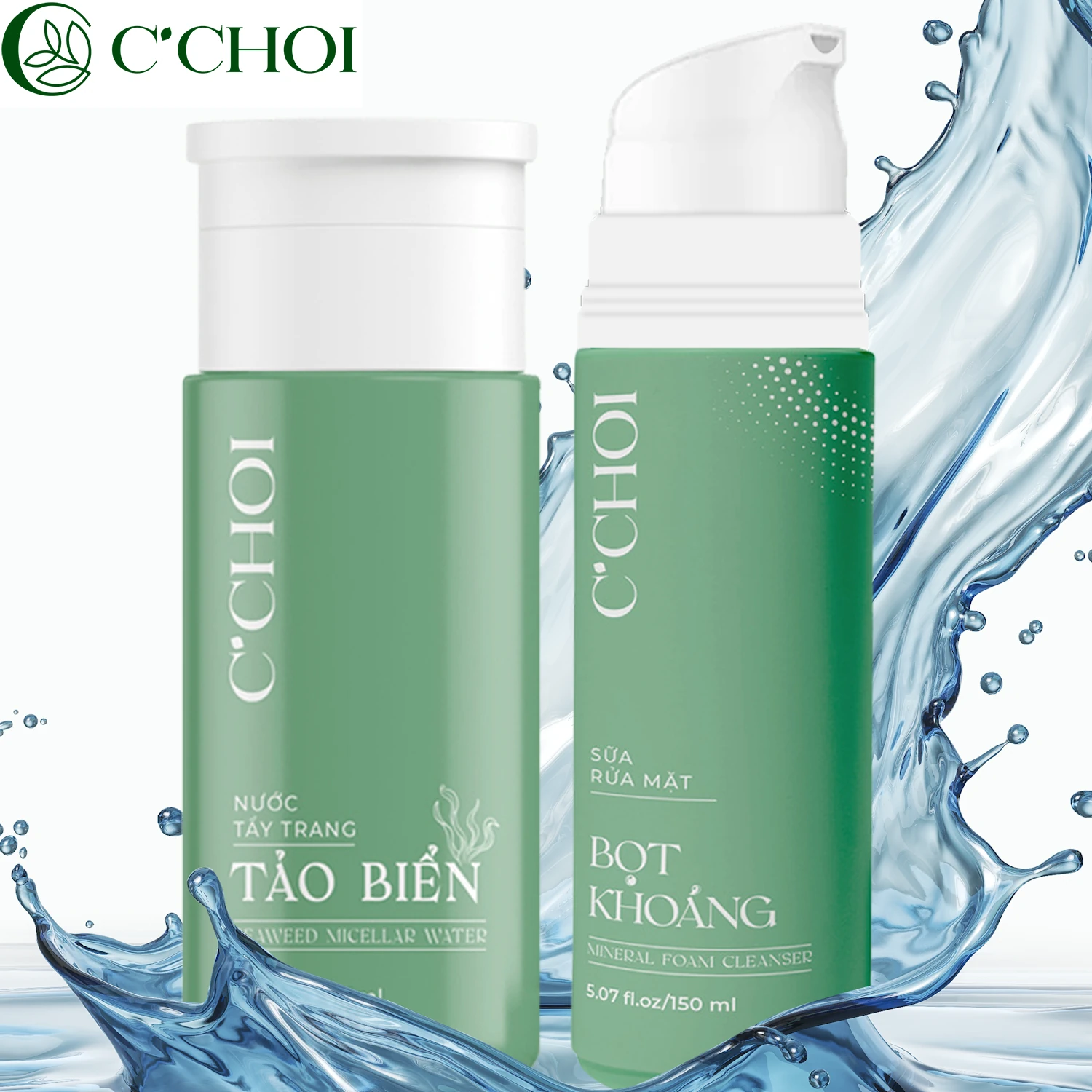 Bộ Sản Phẩm Làm Sạch Da C’choi - Seaweed Micellar Water - Mineral Foam Cleanser - Punar - Shopbiz