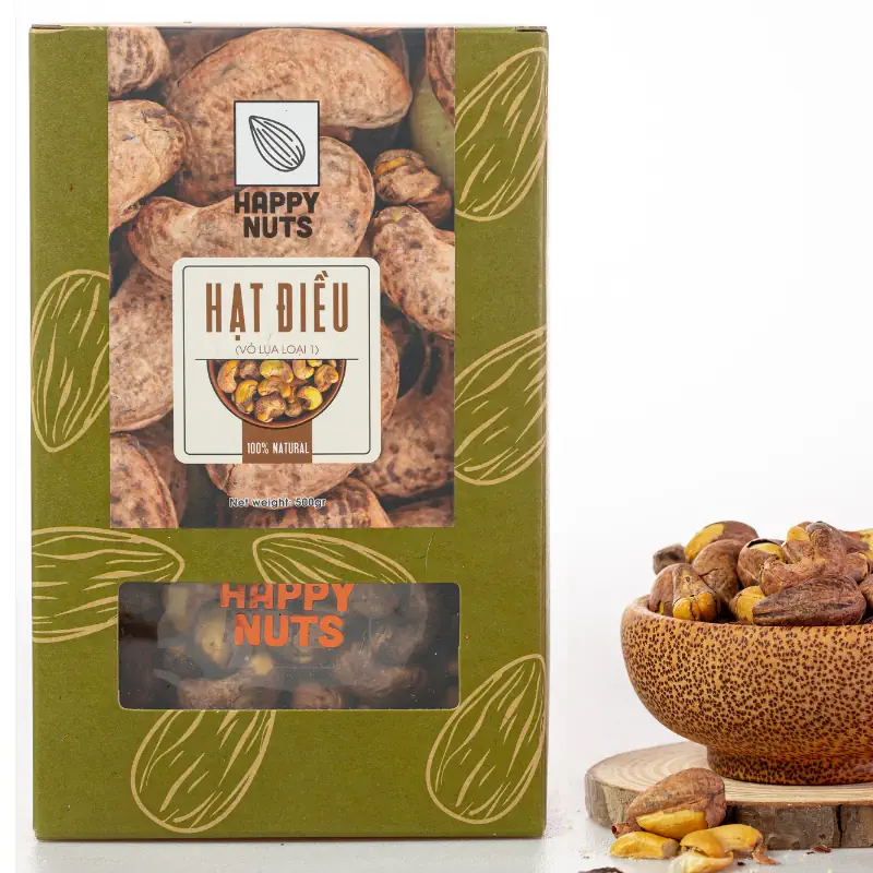 Hạt điều Rang Muối Loại 1 (còn Vỏ Lụa) 500gr Happy Nuts Việt Nam - Droppii Mall