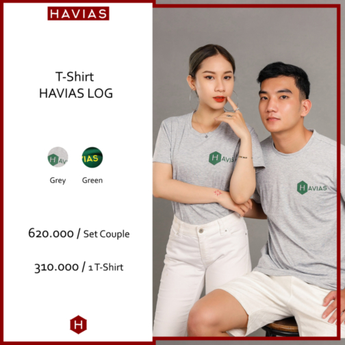 Set Áo Thun Nam Nữ Cặp Đôi Cotton LOG HAVIAS xám