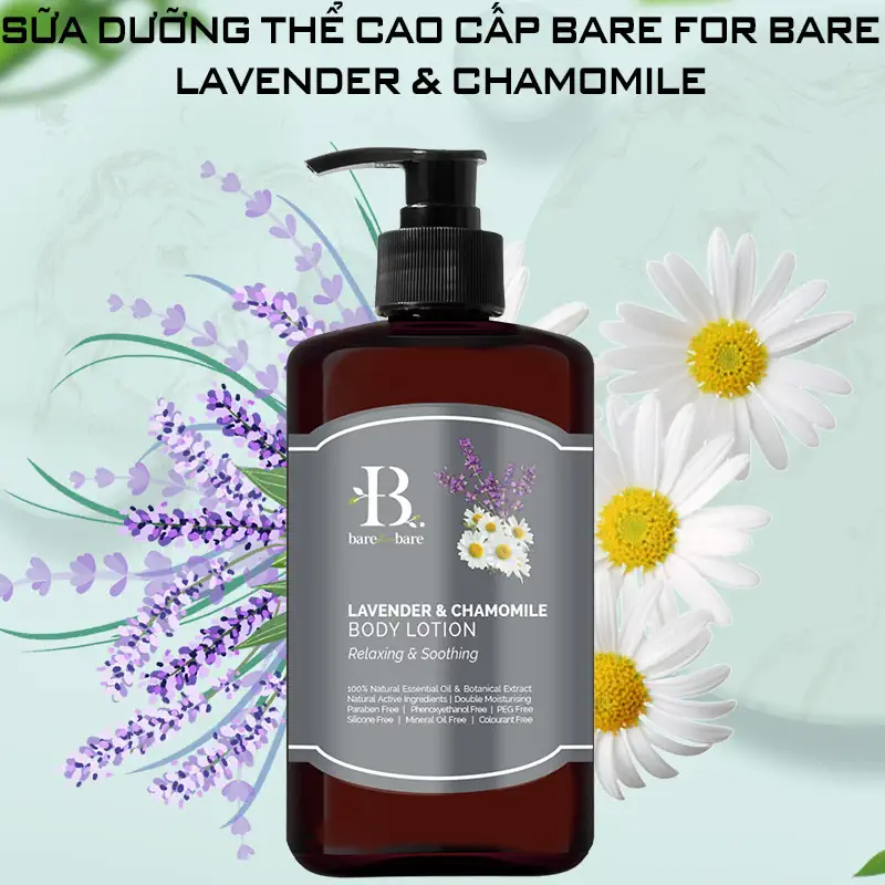 Sữa dưỡng thể dưỡng ẩm Bare For Bare chính hãng giá tốt - Lavender & Chamomile (thư giãn & làm dịu) - Shopbiz