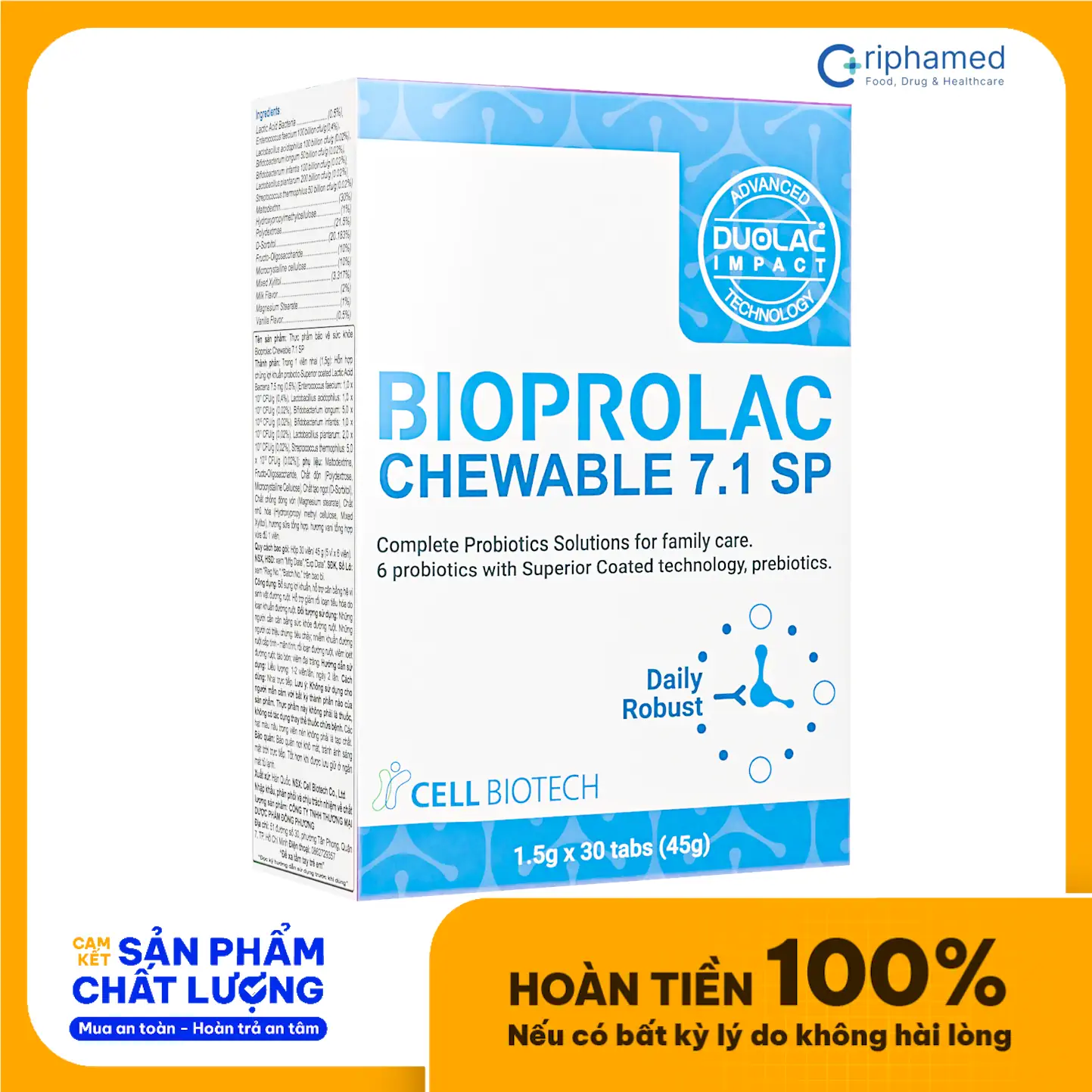 Viên Nhai Men Vi Sinh Bao Kép Hỗ Trợ Tiêu Hóa Bioprolac Chewable 30 Viên - Droppii Mall